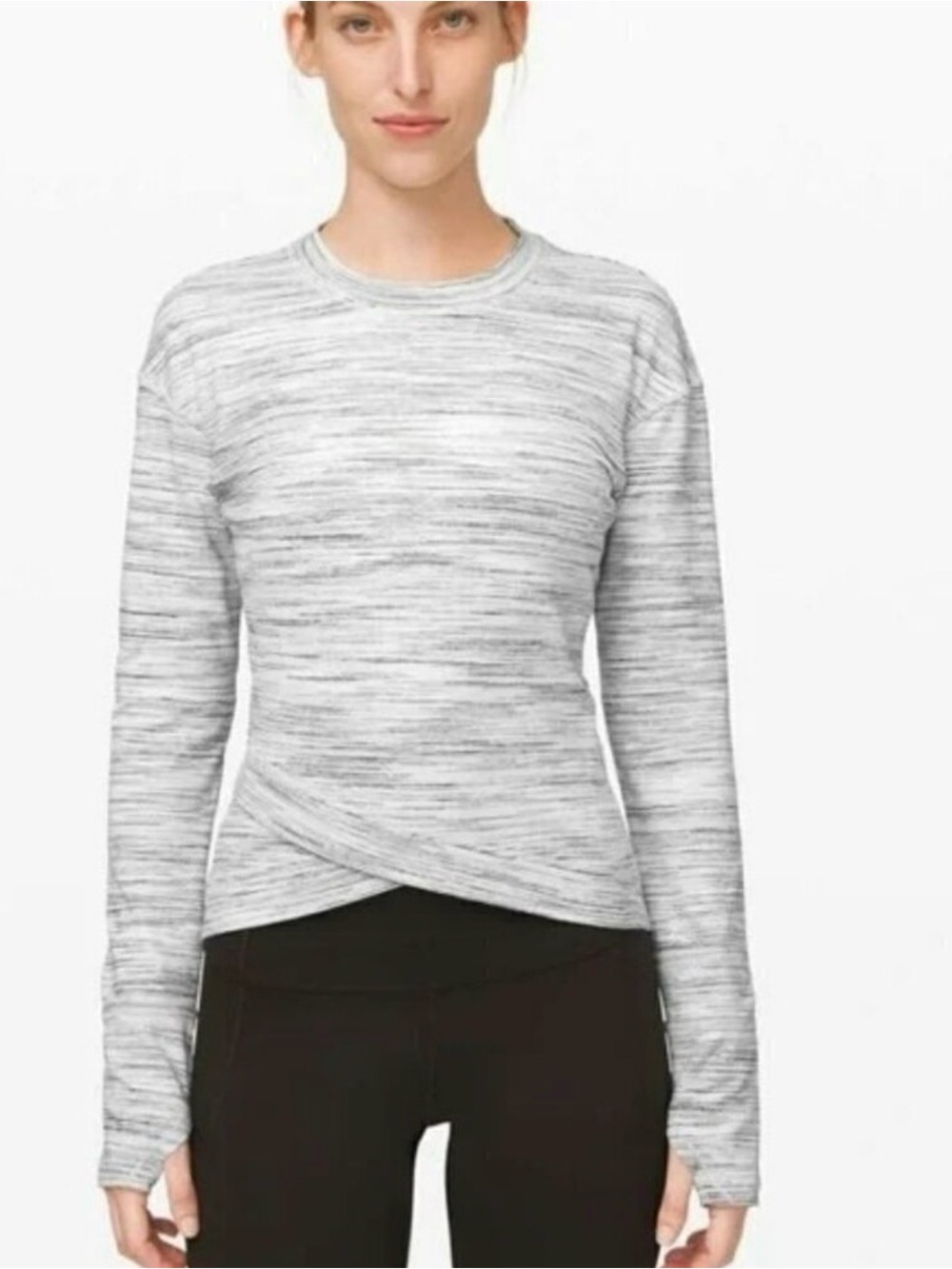 lululemon athletica Heathered Light Gray Twist-Hem Long Sleeve Top
